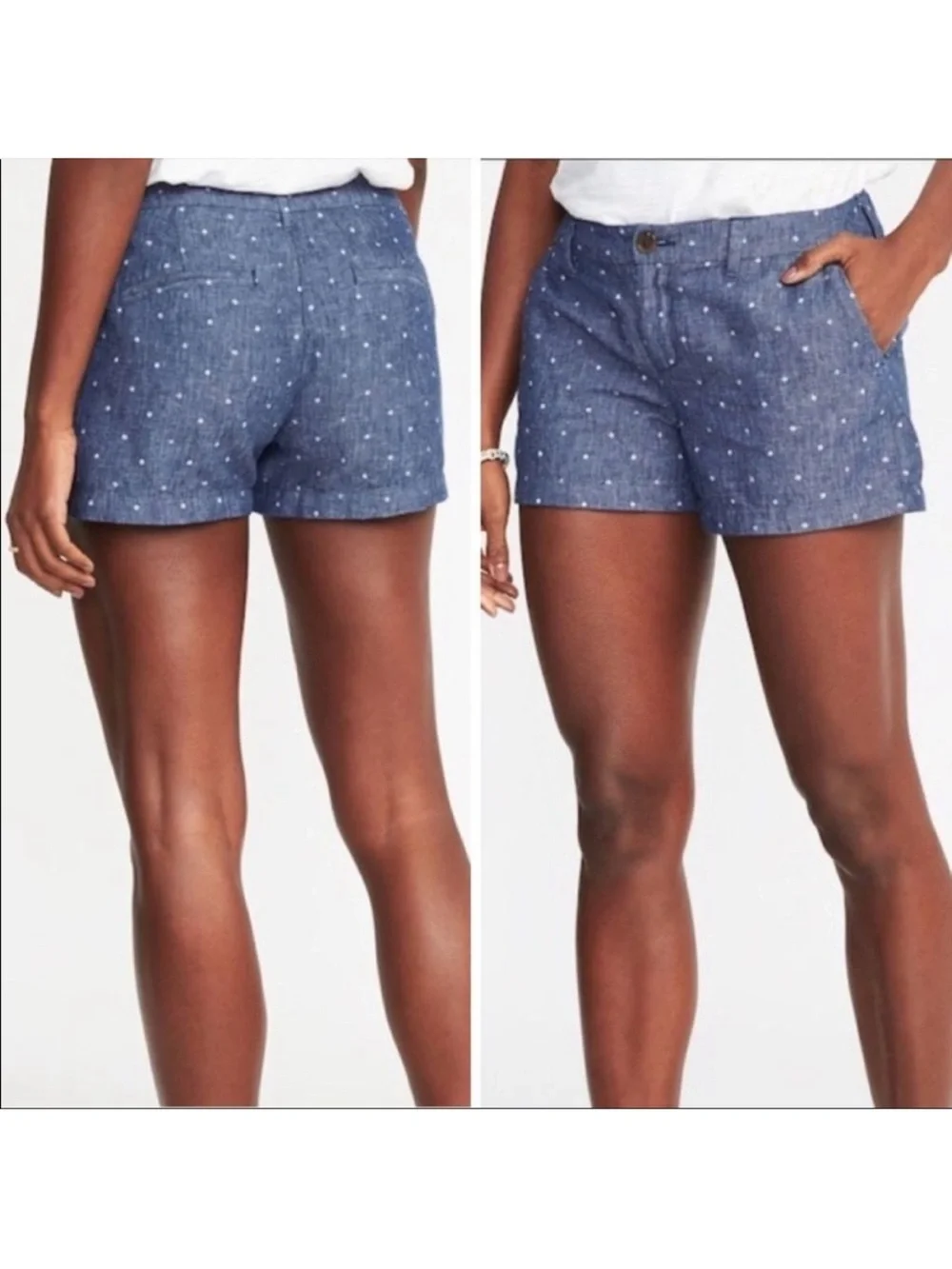 Old Navy Women's Everyday Shorts Size 12 Polka Dot Linen Cotton Chambray Chino